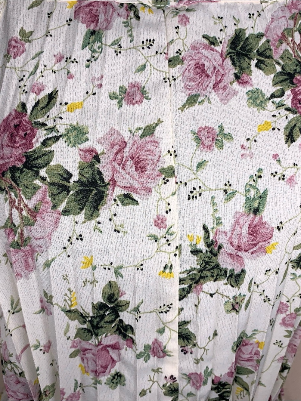 Ivory White Pink Rose Floral Pleated Tunic Blouse Square Neckline Size 6 - Picture 7 of 15